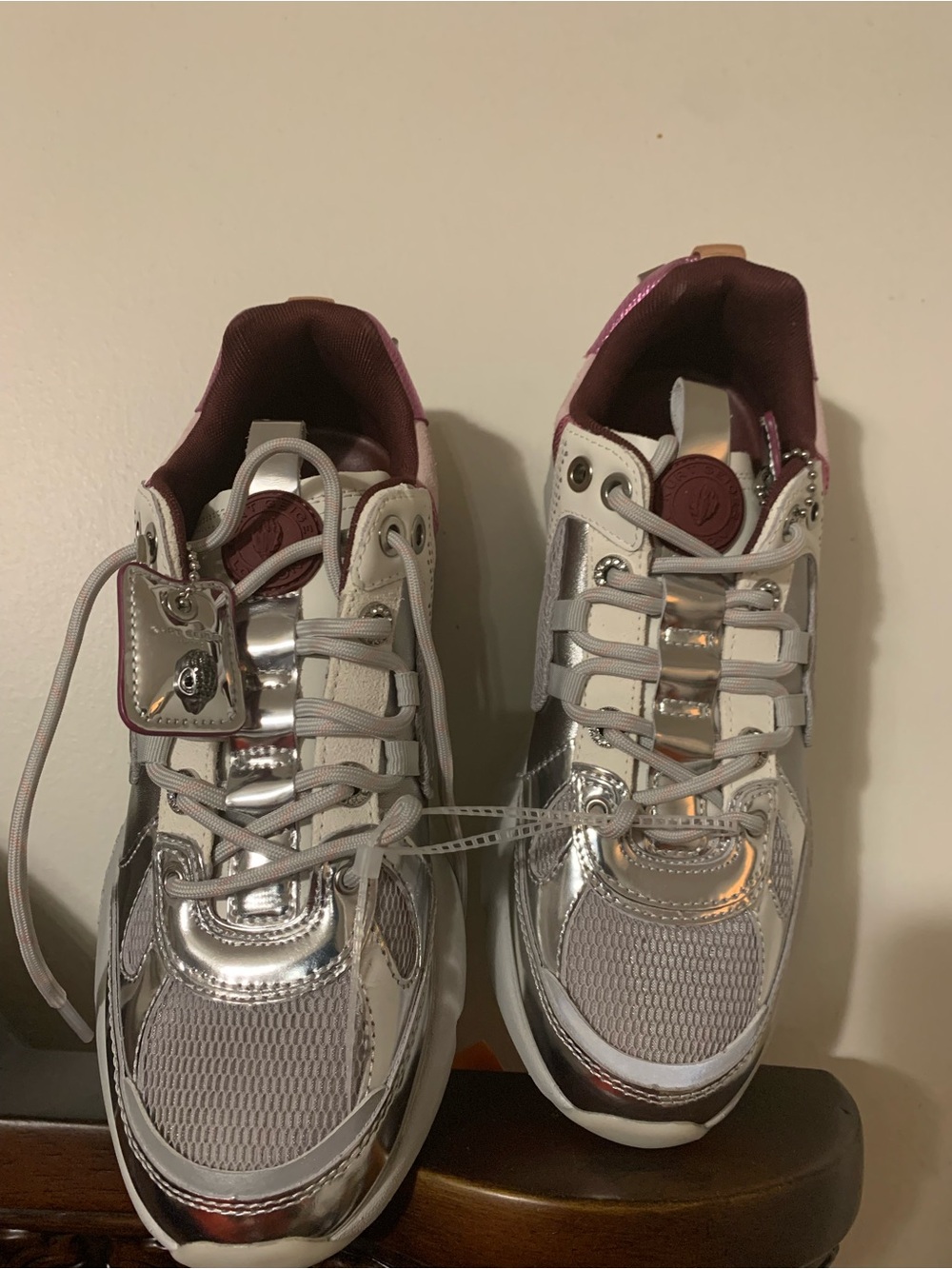 Women’s Silver Metallic Sneakers with Pink Lining